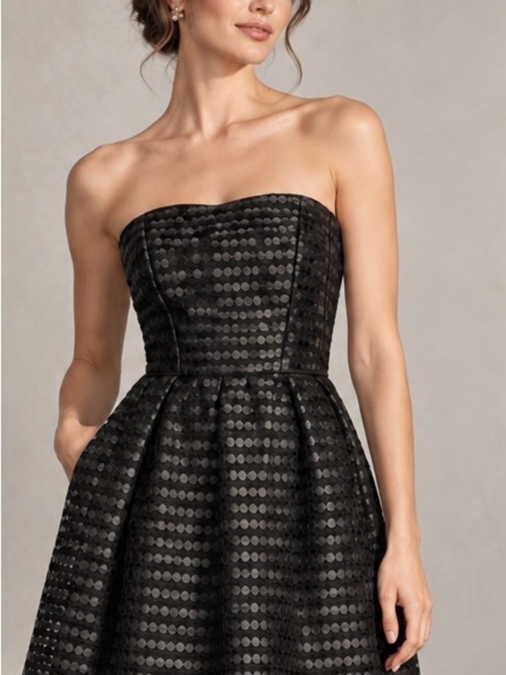 Shoshanna Black Strapless Circle Pattern Fit & Flare Dress Size 6